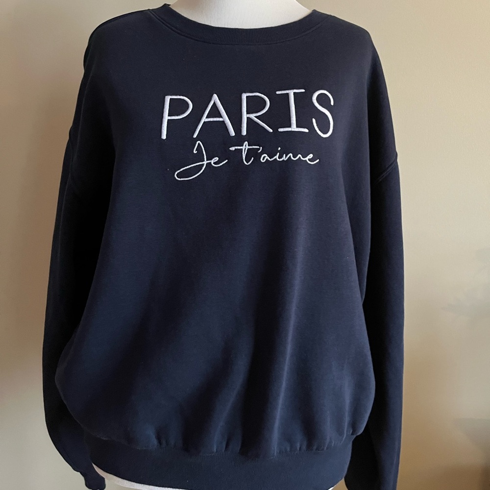 Loft Navy Blue "Paris" Embroidered Sweatshirt Size Small